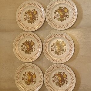 Set Of 6 Vintage MCM Vernon Ware Metlox "Fruit Basket" Salad Plates 7 1/2"